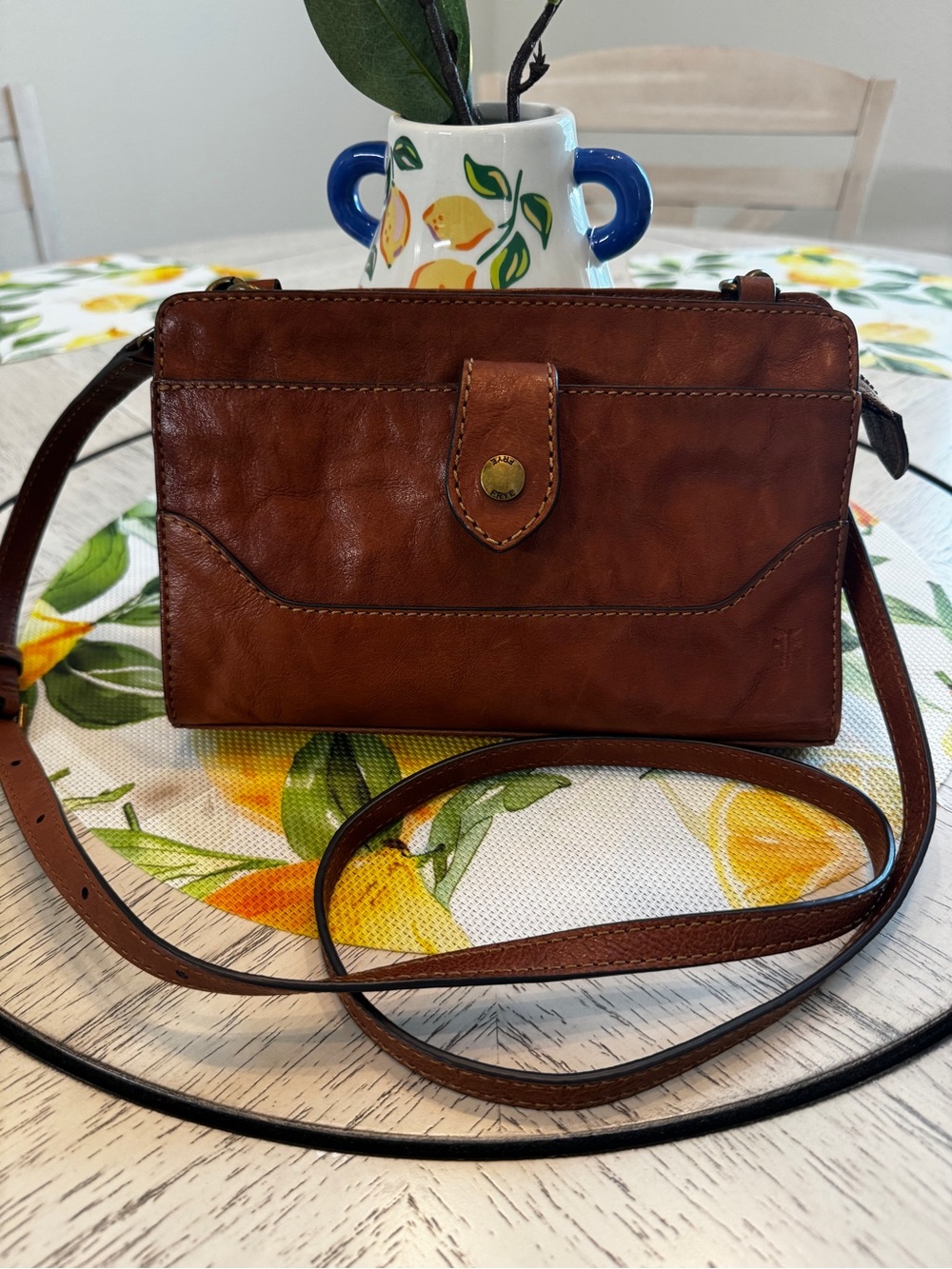 Frye Lucy Cognac Leather Crossbody Organizer Bag - Picture 3 of 16